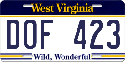 WV license plate DOF423