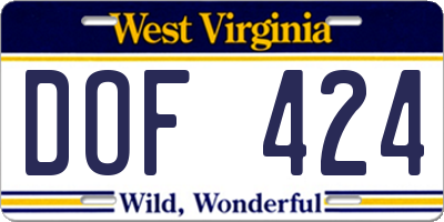 WV license plate DOF424