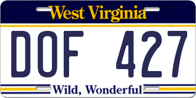 WV license plate DOF427