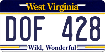 WV license plate DOF428