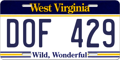 WV license plate DOF429