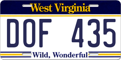 WV license plate DOF435