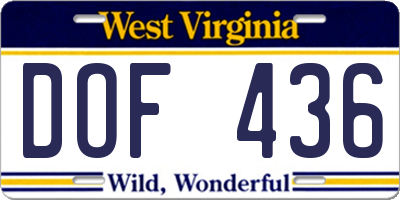 WV license plate DOF436