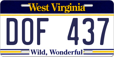 WV license plate DOF437