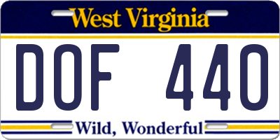 WV license plate DOF440