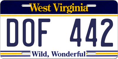 WV license plate DOF442