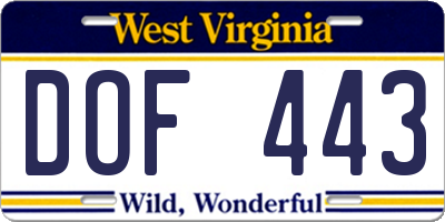 WV license plate DOF443