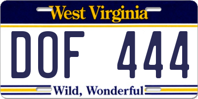 WV license plate DOF444