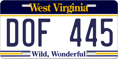 WV license plate DOF445