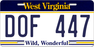 WV license plate DOF447
