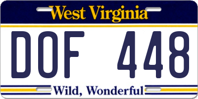 WV license plate DOF448