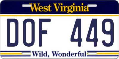WV license plate DOF449