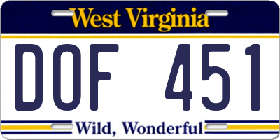 WV license plate DOF451