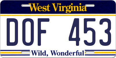 WV license plate DOF453