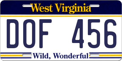 WV license plate DOF456