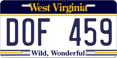 WV license plate DOF459