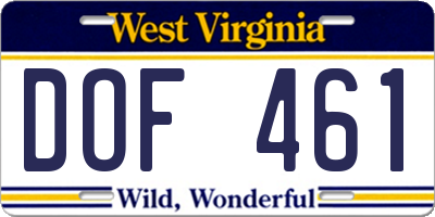 WV license plate DOF461