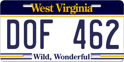 WV license plate DOF462