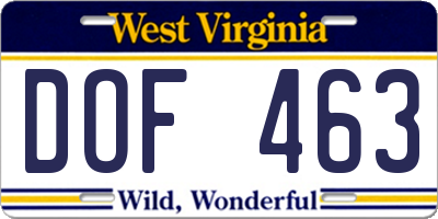 WV license plate DOF463