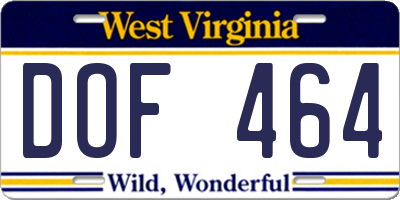 WV license plate DOF464