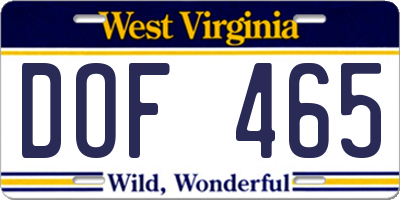 WV license plate DOF465