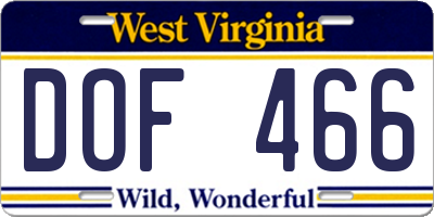 WV license plate DOF466