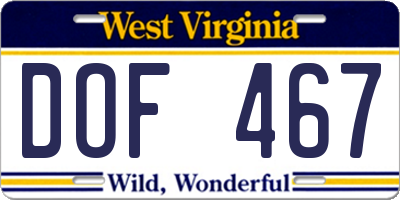 WV license plate DOF467