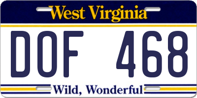 WV license plate DOF468