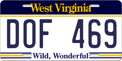 WV license plate DOF469