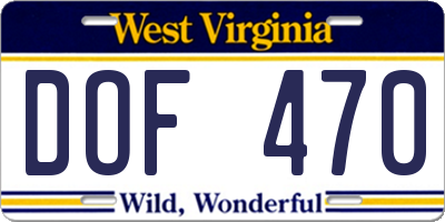 WV license plate DOF470