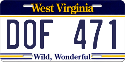 WV license plate DOF471