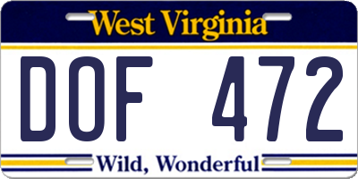 WV license plate DOF472