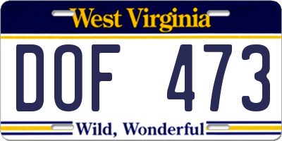 WV license plate DOF473