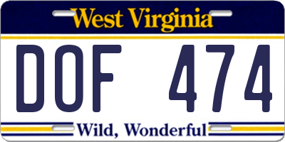 WV license plate DOF474