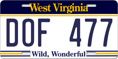 WV license plate DOF477