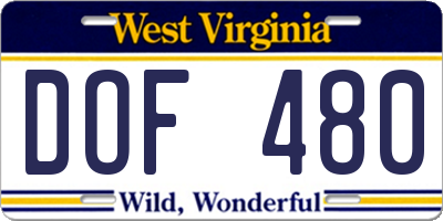 WV license plate DOF480