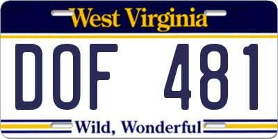 WV license plate DOF481