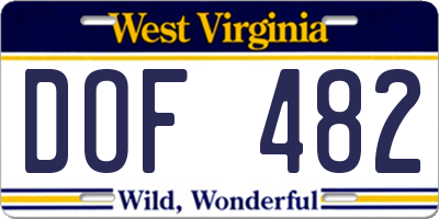 WV license plate DOF482