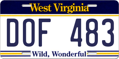 WV license plate DOF483