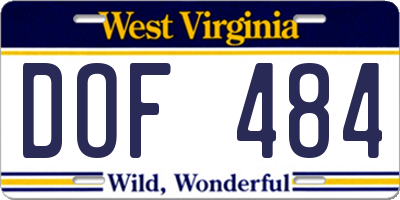 WV license plate DOF484