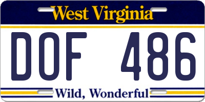 WV license plate DOF486