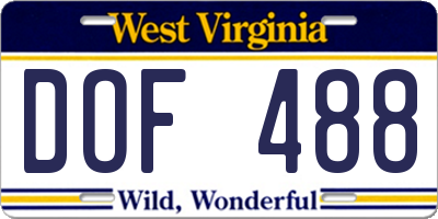 WV license plate DOF488