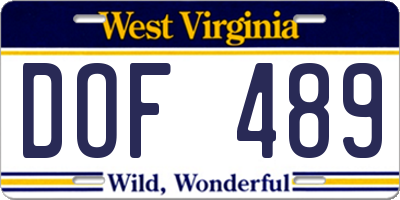 WV license plate DOF489