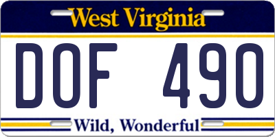 WV license plate DOF490