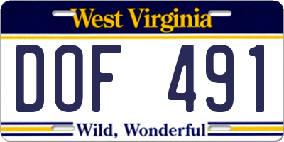 WV license plate DOF491