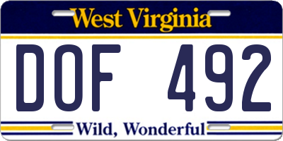 WV license plate DOF492
