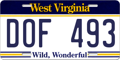 WV license plate DOF493