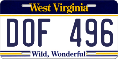 WV license plate DOF496