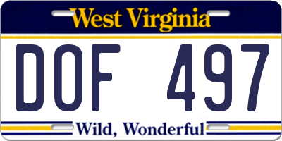 WV license plate DOF497