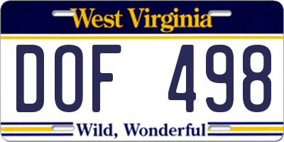 WV license plate DOF498